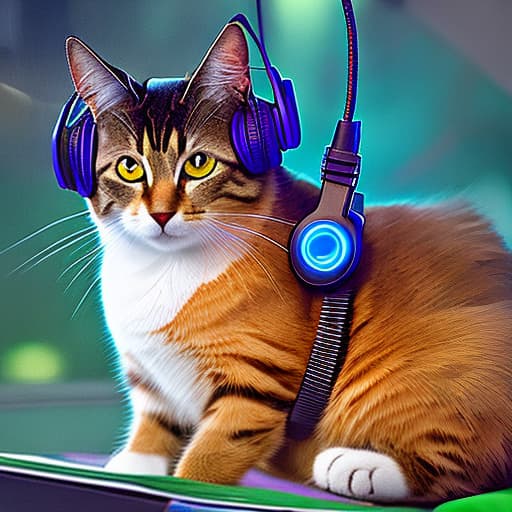 nvinkpunk Realistic image of a cat wearing headphones and reading glasses while riding a bus., 4k, insanely detailed hyperrealistic, full body, detailed clothing, highly detailed, cinematic lighting, stunningly beautiful, intricate, sharp focus, f/1. 8, 85mm, (centered image composition), (professionally color graded), ((bright soft diffused light)), volumetric fog, trending on instagram, trending on tumblr, HDR 4K, 8K