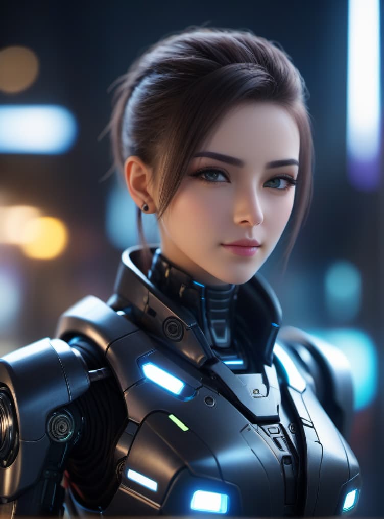  A Robot, Portrait, HD, Gorgeous, 1080p, Cyberpunk, Futuristic World, Cyberpunk World, 12k, High-Quality, Extremely-Detailed, bLUR bACKGROUND, hyperrealistic, full body, detailed clothing, highly detailed, cinematic lighting, stunningly beautiful, intricate, sharp focus, f/1. 8, 85mm, (centered image composition), (professionally color graded), ((bright soft diffused light)), volumetric fog, trending on instagram, trending on tumblr, HDR 4K, 8K