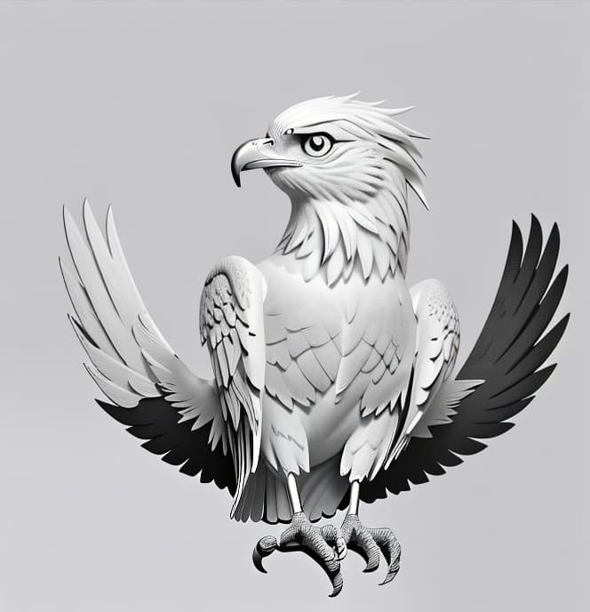  Imagen artistica lineal. En blanco y negro. Para un libro de colorear. aguila bebe. alas abiertas