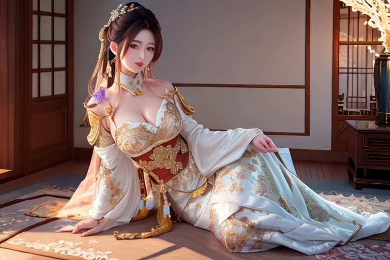  In the imperial palace of the Northern Qi Dynasty, a beautiful maid is massaging the empress dressed in luxurious clothes hyperrealistic, full body, detailed clothing, highly detailed, cinematic lighting, stunningly beautiful, intricate, sharp focus, f/1. 8, 85mm, (centered image composition), (professionally color graded), ((bright soft diffused light)), volumetric fog, trending on instagram, trending on tumblr, HDR 4K, 8K