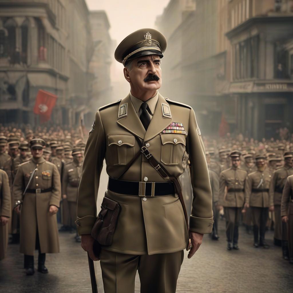  Great dictator Kerimbey. hyperrealistic, full body, detailed clothing, highly detailed, cinematic lighting, stunningly beautiful, intricate, sharp focus, f/1. 8, 85mm, (centered image composition), (professionally color graded), ((bright soft diffused light)), volumetric fog, trending on instagram, trending on tumblr, HDR 4K, 8K