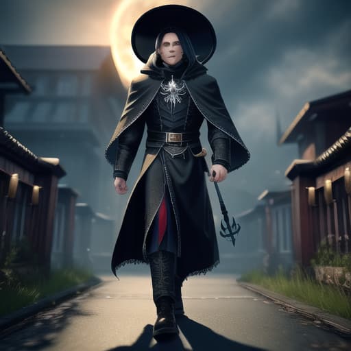  a full body photo shot of a beautiful and breathtaking image of a ((Man)) wearing a fully clothed casual witchy witch clothes with intricate details in the style of a reapers cloak, he is holding a long curved double edged ((scythe)). This full body image is a one of a kind unique highly detailed with 8k sharp focus quality masterpiece, horror theme, nightmare, ultra detailed, hyper focus, unreal engine, masterpiece, high rez, , (masterpiece, best quality:1.5), HDR 4K, 8K