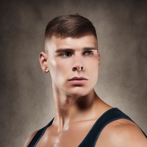 portrait+ style Russian queer fitness model brunette hunk dude face