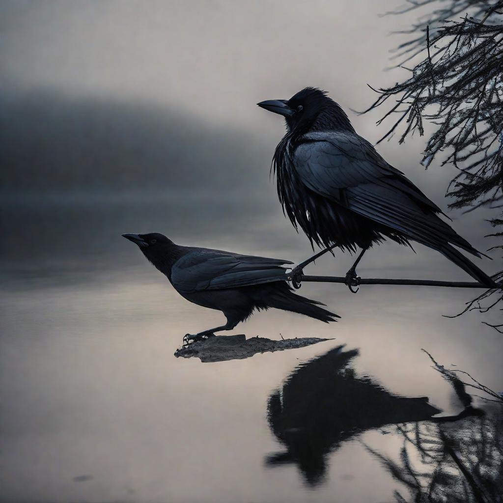  Dark birds or crows. Traditionally symbolize bad omens, they can reflect gloomy thoughts and feelings hyperrealistic, full body, detailed clothing, highly detailed, cinematic lighting, stunningly beautiful, intricate, sharp focus, f/1. 8, 85mm, (centered image composition), (professionally color graded), ((bright soft diffused light)), volumetric fog, trending on instagram, trending on tumblr, HDR 4K, 8K