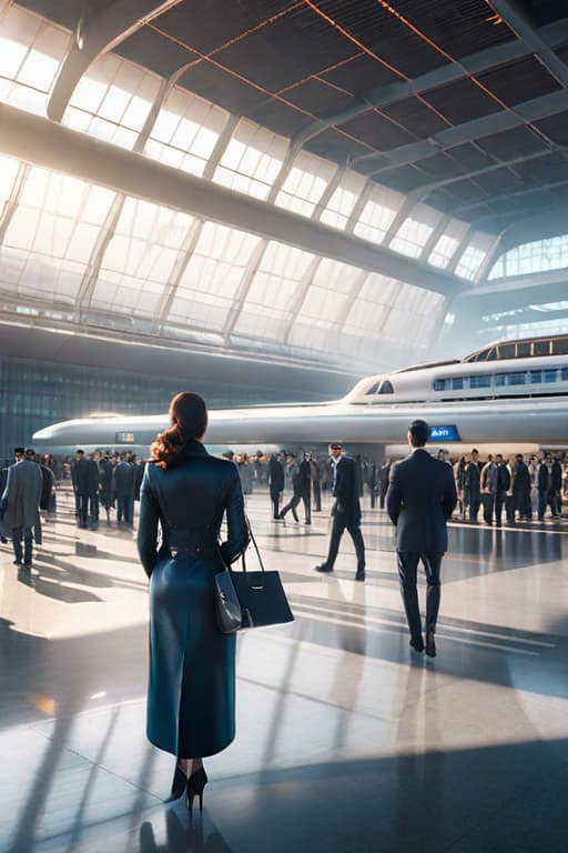  Future airport hyperrealistic, full body, detailed clothing, highly detailed, cinematic lighting, stunningly beautiful, intricate, sharp focus, f/1. 8, 85mm, (centered image composition), (professionally color graded), ((bright soft diffused light)), volumetric fog, trending on instagram, trending on tumblr, HDR 4K, 8K