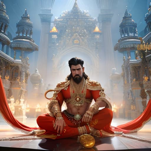  hanuman hyperrealistic, full body, detailed clothing, highly detailed, cinematic lighting, stunningly beautiful, intricate, sharp focus, f/1. 8, 85mm, (centered image composition), (professionally color graded), ((bright soft diffused light)), volumetric fog, trending on instagram, trending on tumblr, HDR 4K, 8K