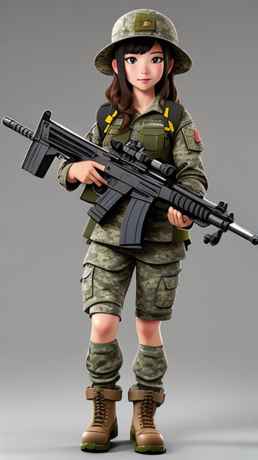  Two heads full body camouflage uniform military vehicle machine gun girl cute