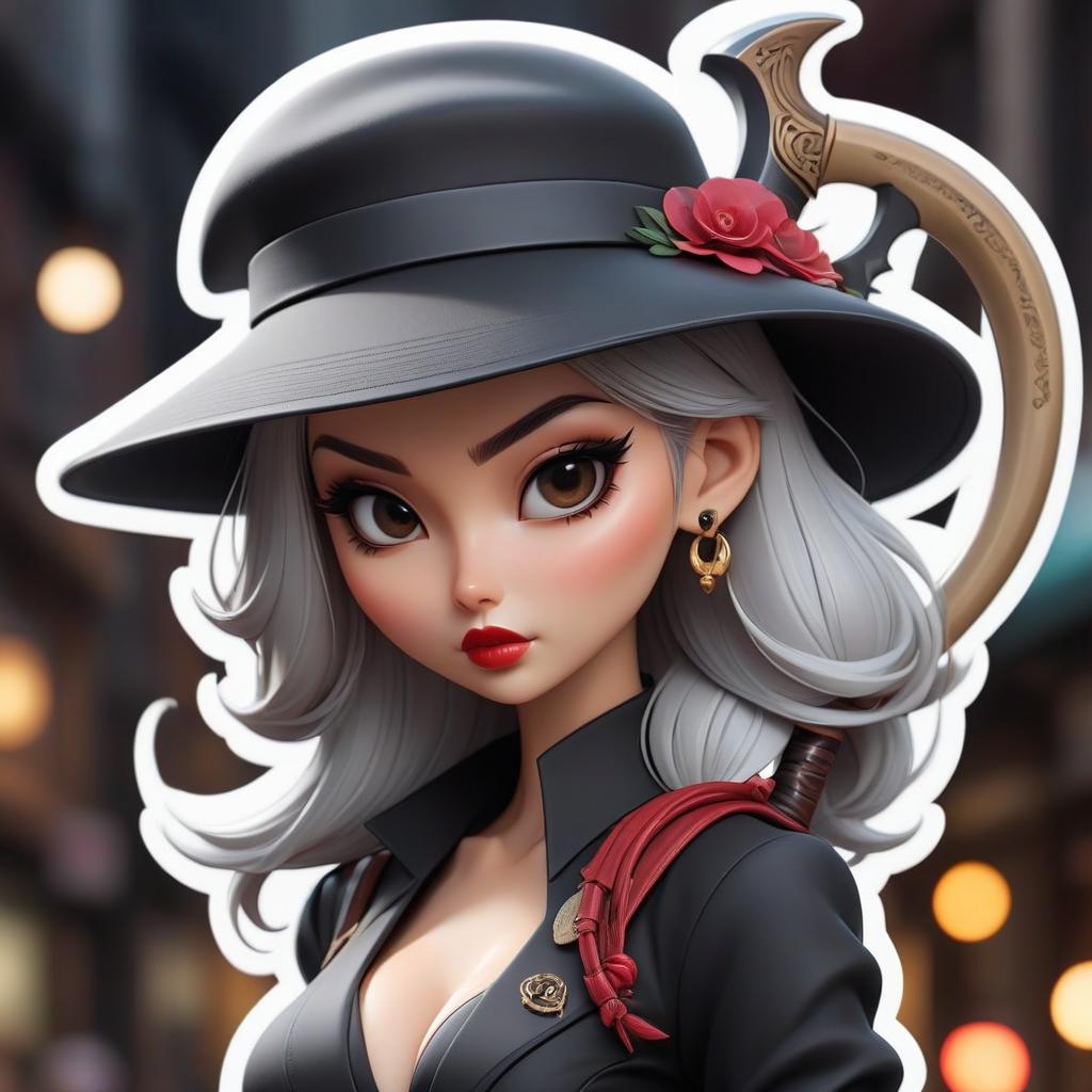  Corporate branding style The death with a scythe, cute character, kawaii, girl in a hat, high detail sticker. . Professional, clean, modern, sleek, minimalist, business oriented, highly detailed hyperrealistic, full body, detailed clothing, highly detailed, cinematic lighting, stunningly beautiful, intricate, sharp focus, f/1. 8, 85mm, (centered image composition), (professionally color graded), ((bright soft diffused light)), volumetric fog, trending on instagram, trending on tumblr, HDR 4K, 8K