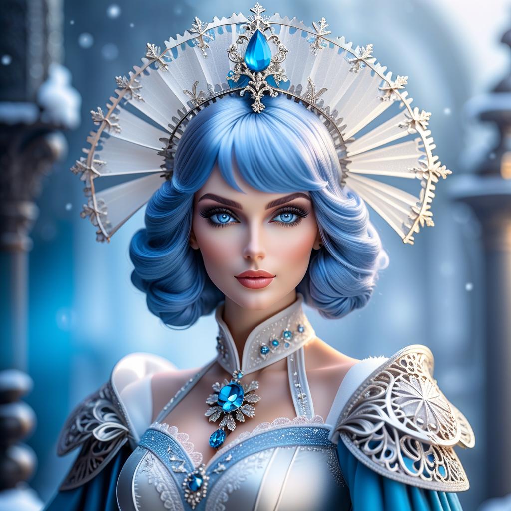  fairy tale (Ladies fan, winter design): colour silver blue, decorated with stars, snowflakes, frost. (Gears and shaft): silver pearl colour. (Pin): in the form of an ice cube. Empire, fantasy, baroque. . magical, fantastical, enchanting, storybook style, highly detailed hyperrealistic, full body, detailed clothing, highly detailed, cinematic lighting, stunningly beautiful, intricate, sharp focus, f/1. 8, 85mm, (centered image composition), (professionally color graded), ((bright soft diffused light)), volumetric fog, trending on instagram, trending on tumblr, HDR 4K, 8K