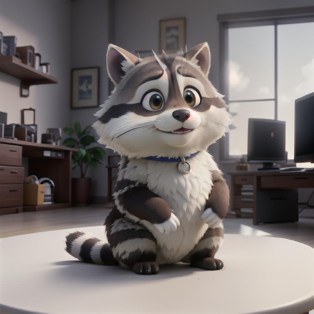  raccoon sitting in gaming chair front a computer on desktop, ((semi anthropomorphic)),(full body), tail, belly, sitting, fat, (chubby), (((white background))), solo, desktop, gaming chair, side view,  [[[clothes]]] hyperrealistic, full body, detailed clothing, highly detailed, cinematic lighting, stunningly beautiful, intricate, sharp focus, f/1. 8, 85mm, (centered image composition), (professionally color graded), ((bright soft diffused light)), volumetric fog, trending on instagram, trending on tumblr, HDR 4K, 8K