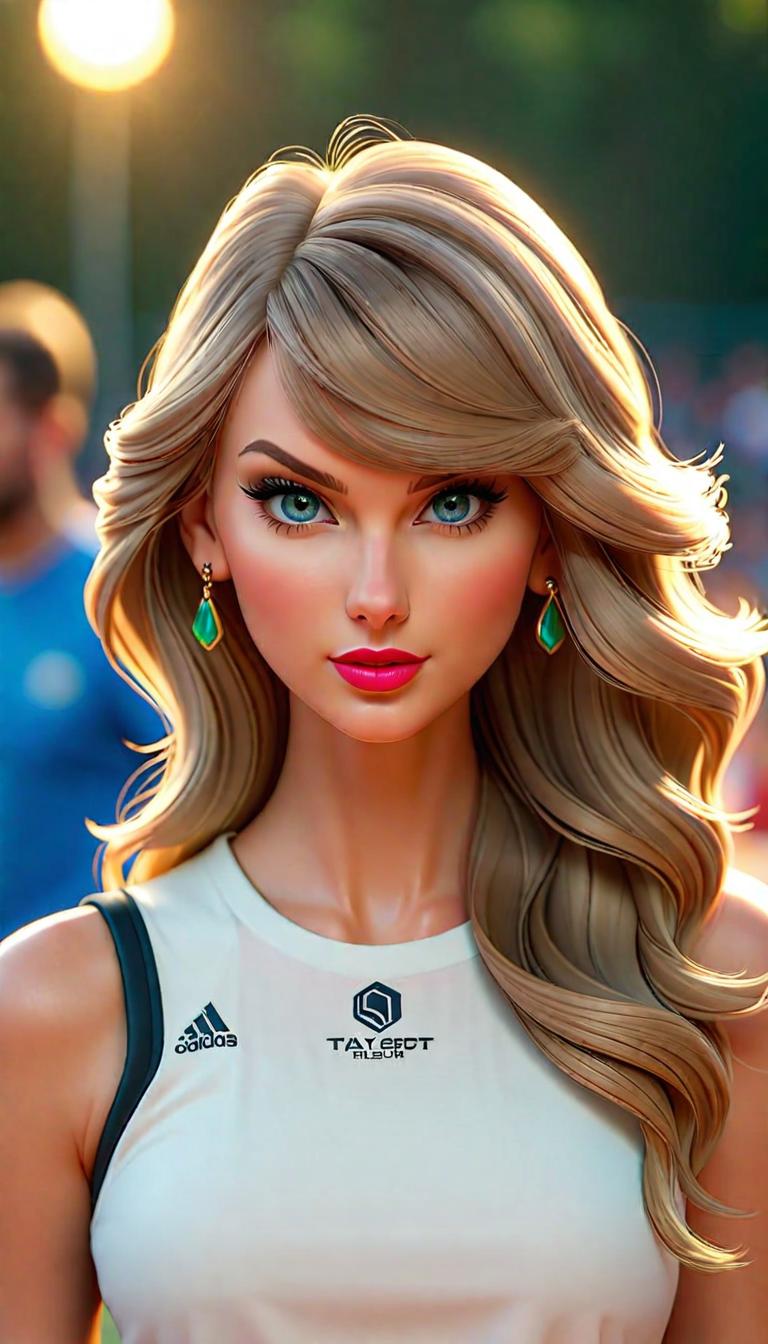  Professional 3D model of Taylor Swift playing Pickleball . Rendered with Octane, the model is highly detailed,dramatic lighting. hyperrealistic, full body, detailed clothing, highly detailed, cinematic lighting, stunningly beautiful, intricate, sharp focus, f/1. 8, 85mm, (centered image composition), (professionally color graded), ((bright soft diffused light)), volumetric fog, trending on instagram, trending on tumblr, HDR 4K, 8K