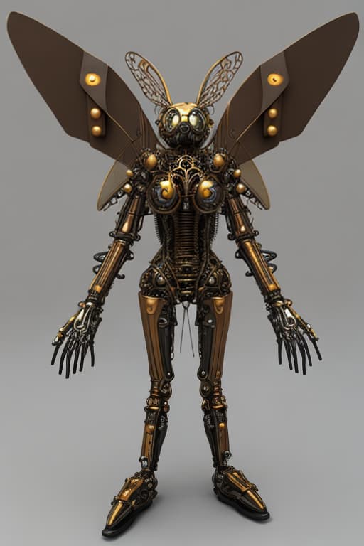  Steampunk cybernetic biomechanical hornet with wings, 3 d model, very coherent symmetrical artwork
