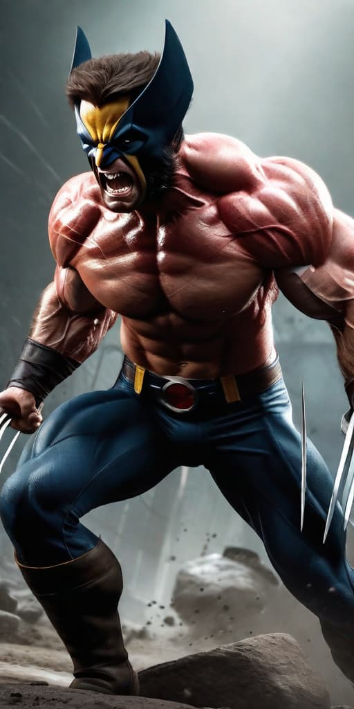  wolverine fighting cyclops, anatomically correct, muscular, full body, high definition, hyper realistic, 4k