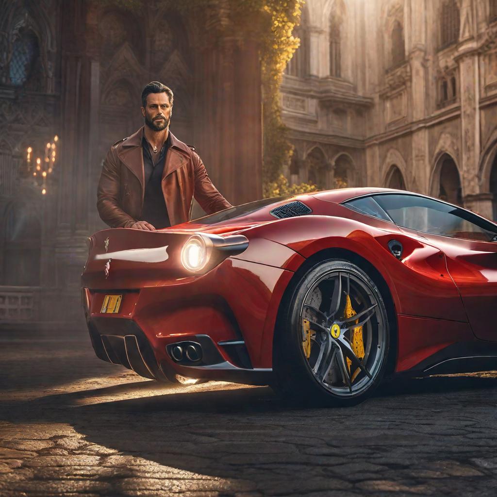  Genera un pastor alemán en un ferrari hyperrealistic, full body, detailed clothing, highly detailed, cinematic lighting, stunningly beautiful, intricate, sharp focus, f/1. 8, 85mm, (centered image composition), (professionally color graded), ((bright soft diffused light)), volumetric fog, trending on instagram, trending on tumblr, HDR 4K, 8K