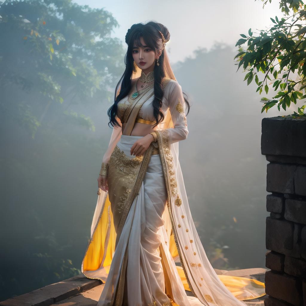  Anime girl in India hyperrealistic, full body, detailed clothing, highly detailed, cinematic lighting, stunningly beautiful, intricate, sharp focus, f/1. 8, 85mm, (centered image composition), (professionally color graded), ((bright soft diffused light)), volumetric fog, trending on instagram, trending on tumblr, HDR 4K, 8K