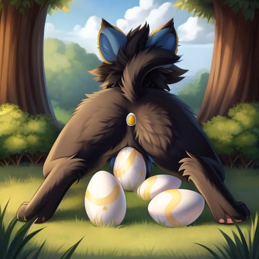  Luxray, feral cat, egg in ass, anal oviposition, view from behind,, open eyes, digital art, masterpiece, 4k, fine details,