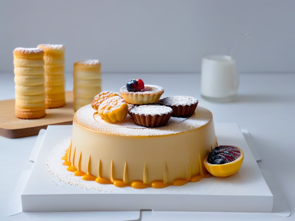  A highresolution, minimalist image of a beautifully decorated Spanish pastry display, showcasing an array of traditional Spanish desserts such as churros, flan, turron, and pastries like ensaimadas and panellets. The pastries are elegantly arranged on a simple, modern white platter against a clean, uncluttered background, emphasizing the intricate details and vibrant colors of each dessert. The image exudes sophistication and cultural richness, inviting the viewer to explore the diverse and delicious world of Spanish pastry artistry. hyperrealistic, full body, detailed clothing, highly detailed, cinematic lighting, stunningly beautiful, intricate, sharp focus, f/1. 8, 85mm, (centered image composition), (professionally color graded), ((bright soft diffused light)), volumetric fog, trending on instagram, trending on tumblr, HDR 4K, 8K