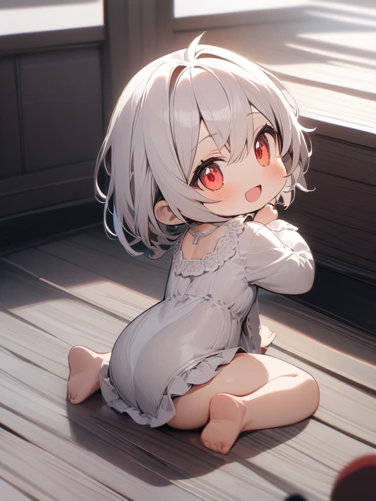  (((Wariza: 1.5, Sitting Down Floor, Looking Back, INFANT BODY SHAPE, Chibi Chara))), Mini Characters, ((Made)), Open Mouth Smile, 💩, 💩, 💩, masterpiece, best quality,8k,ultra detailed,high resolution,an extremely delicate and beautiful,hyper detail