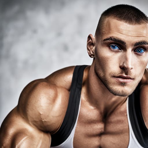 portrait+ style Russian queer fitness model blonde hunk dude face