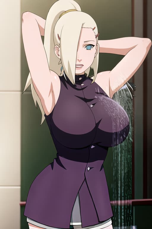  (yamanaka_ino:1.2), hair down,(masterpiece, best quality:1.2), illustration, absurdres, highres, extremely detailed,looking_at_breasts,clothed_masturbation,shower