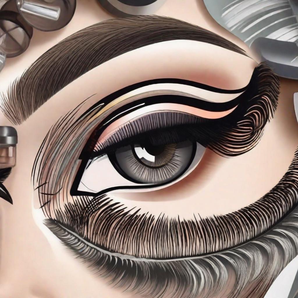  woman applying Russian volume eyelashes, Studio Ghibli style, lying in beauty salon