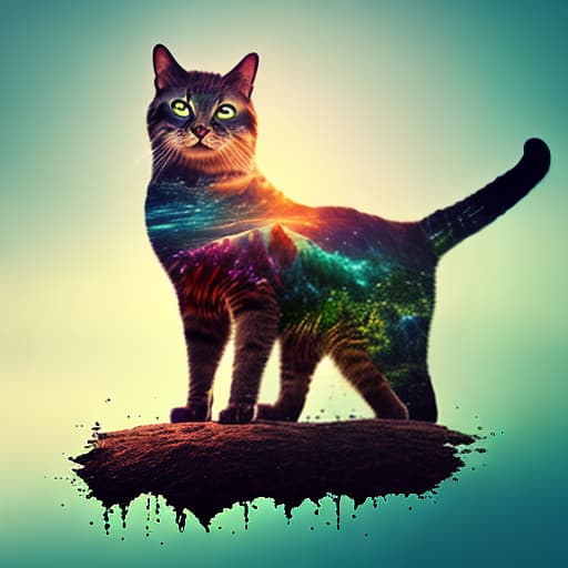dublex style Strong cat ninja lifting worlds, godly, beautiful, colorful, high detail, high quality, 8k