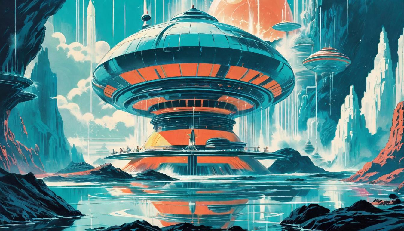  retro futuristic A deep well, drawing water from unseen depths, representing internal strength, The essence of resilience sourced from within, Depth, nourishment, sustainability lvintage sci fi, 50s and 60s style, atomic age, vibrant, highly detailed