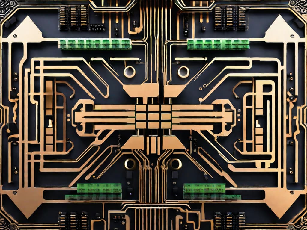  A close-up photo of a computer motherboard with intricate circuitry and components, symbolizing the advancements in AI technology and the increased production of AI chips by AMD. digital art, ilustration, no flares, clean hyperrealistic, full body, detailed clothing, highly detailed, cinematic lighting, stunningly beautiful, intricate, sharp focus, f/1. 8, 85mm, (centered image composition), (professionally color graded), ((bright soft diffused light)), volumetric fog, trending on instagram, trending on tumblr, HDR 4K, 8K