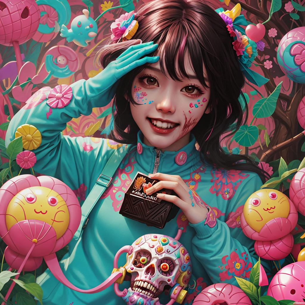  in a Candyland style, a happy zombie eating a chocolate brain, Tristan Eaton, victo ngai, artgerm, RHADS, ross draws