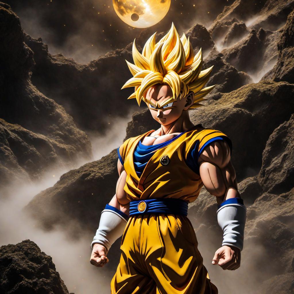  Dragon Ball Super wallpaper in dark yellow hyperrealistic, full body, detailed clothing, highly detailed, cinematic lighting, stunningly beautiful, intricate, sharp focus, f/1. 8, 85mm, (centered image composition), (professionally color graded), ((bright soft diffused light)), volumetric fog, trending on instagram, trending on tumblr, HDR 4K, 8K