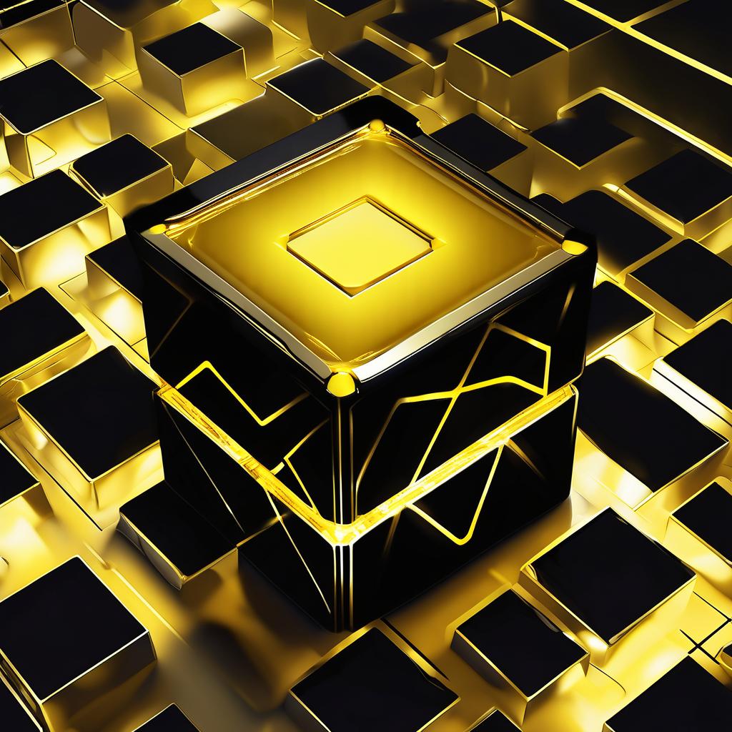  Quantum computer concept of AI, Gold cube, Black background, Lighting, Rays, Yellow rays, Concept art, Cybernetics, AI