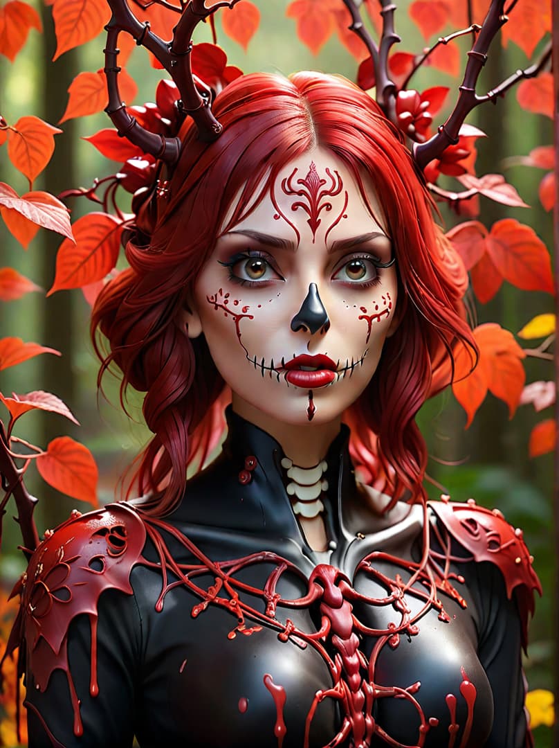  , Sith Lord,skeleton face, bloody dripping,red , blood red ,red foliage, made of red metal vines and red chipped paint<lora:ayamelora:0.9565505064234443><lora:splashes-of-color:0.9070992834485943><lora:elementalmagicai:0.5984086421787516><lora:b1nk-tattoo:0.9930523108895539> hyperrealistic, full body, detailed clothing, highly detailed, cinematic lighting, stunningly beautiful, intricate, sharp focus, f/1. 8, 85mm, (centered image composition), (professionally color graded), ((bright soft diffused light)), volumetric fog, trending on instagram, trending on tumblr, HDR 4K, 8K