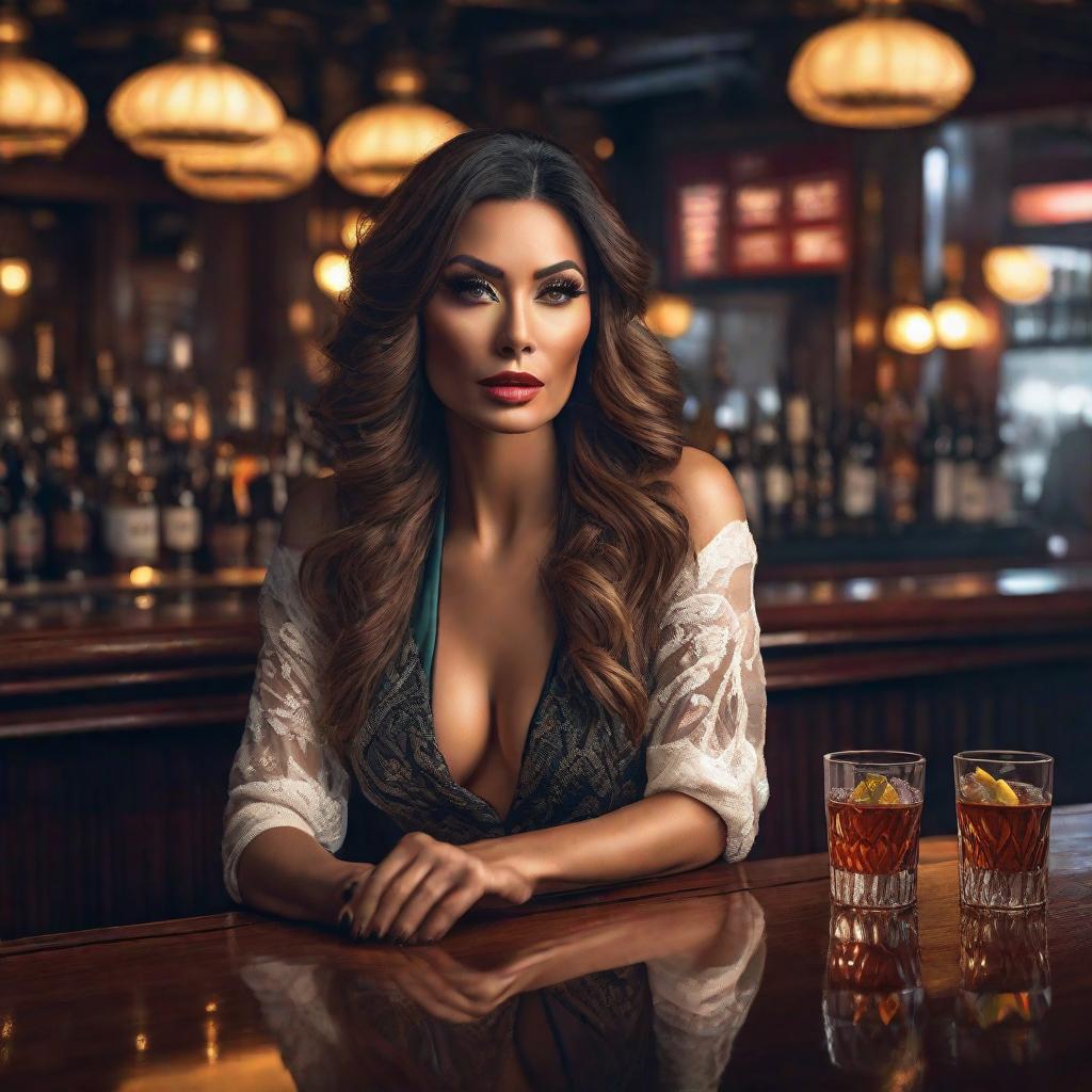  Una mujer bella esta en un bar fumando con lágrimas en sus ojos hyperrealistic, full body, detailed clothing, highly detailed, cinematic lighting, stunningly beautiful, intricate, sharp focus, f/1. 8, 85mm, (centered image composition), (professionally color graded), ((bright soft diffused light)), volumetric fog, trending on instagram, trending on tumblr, HDR 4K, 8K