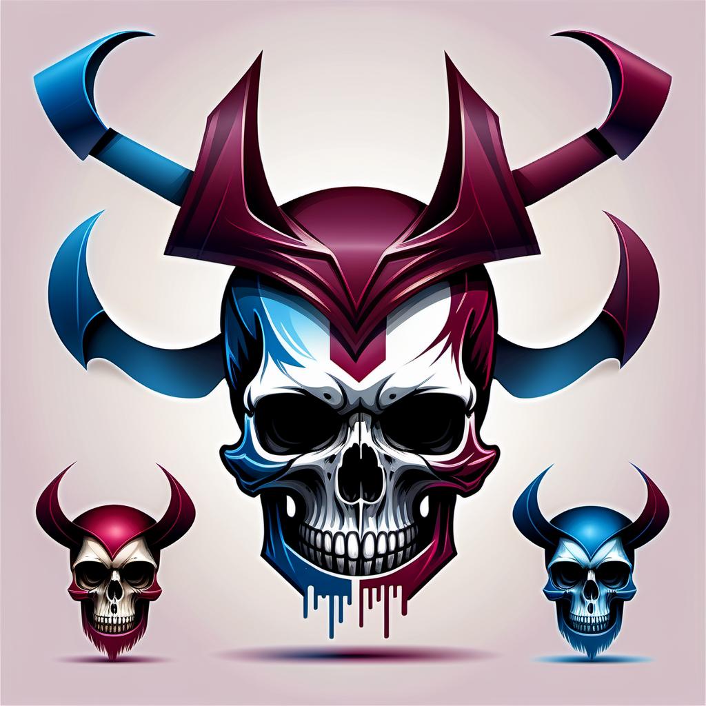  Icons and symbols for streamers based on level, skull in realism style, burgundy and blue color