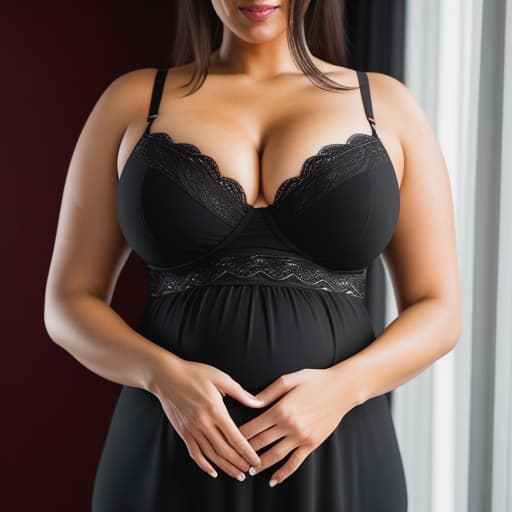  Mandy was now 5 weeks with hers and Tenma's as she is wearing a black maternity and a pair of Black cheeky which is showing her bump and she sends a photo of herself to her now incompetent ex-fiance Standing in front of the mirror, I admire my curvy body clad in a lacey black maternity that showcases the gentle curve of my . The 's cups encase my ripe s firmly, offering them ample support while making them appear fuller and more inviting. Its black straps run seamlessly over my shoulders without digging into them or leaving any marks, adding to its overall comfort factor. My dark hair cascades down my back in soft waves which only adds to my appeal.Pairing it with a s hyperrealistic, full body, detailed clothing, highly detailed, cinematic lighting, stunningly beautiful, intricate, sharp focus, f/1. 8, 85mm, (centered image composition), (professionally color graded), ((bright soft diffused light)), volumetric fog, trending on instagram, trending on tumblr, HDR 4K, 8K