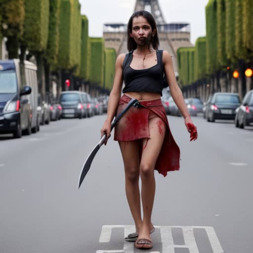  Girl with machete blood in the street of Paris