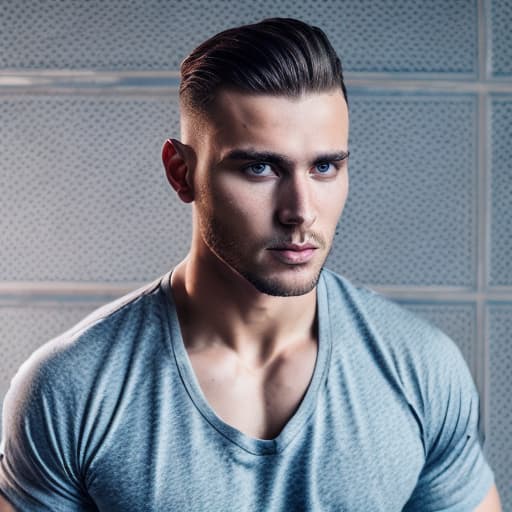 portrait+ style Russian queer fitness model brunette hunk dude face