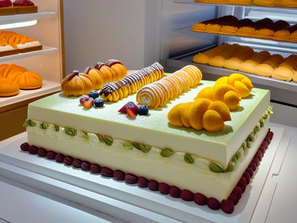  An ultradetailed image of a pristine, sleek kitchen counter showcasing an array of intricately decorated pastries and desserts from around the world. Each dessert is meticulously crafted and represents a different global culinary tradition, with vibrant colors and intricate patterns that highlight the diversity of international pastry techniques. The composition is minimalist yet visually striking, with a focus on the exquisite details of each dessert, inviting the viewer to explore the world of global pastry artistry. hyperrealistic, full body, detailed clothing, highly detailed, cinematic lighting, stunningly beautiful, intricate, sharp focus, f/1. 8, 85mm, (centered image composition), (professionally color graded), ((bright soft diffused light)), volumetric fog, trending on instagram, trending on tumblr, HDR 4K, 8K