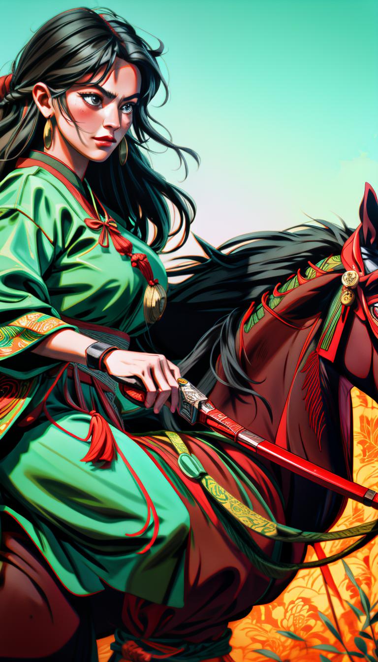  Masterpiece, best quality, Guan Yu, green Guan Gong uniform, wearing armor, holding Guan Gong knife in hand, full body, ancient, ancient costume, complex, printed, patterned, riding sweat BMW, red and black sweat BMW, black hair, fire, smoke, battlefield, galloping on horseback, holding Guan Gong knife in hand, killing enemies, serious hyperrealistic, full body, detailed clothing, highly detailed, cinematic lighting, stunningly beautiful, intricate, sharp focus, f/1. 8, 85mm, (centered image composition), (professionally color graded), ((bright soft diffused light)), volumetric fog, trending on instagram, trending on tumblr, HDR 4K, 8K