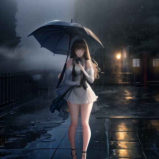  a cute down the rain while is and show her cute  hyperrealistic, full body, detailed clothing, highly detailed, cinematic lighting, stunningly beautiful, intricate, sharp focus, f/1. 8, 85mm, (centered image composition), (professionally color graded), ((bright soft diffused light)), volumetric fog, trending on instagram, trending on tumblr, HDR 4K, 8K