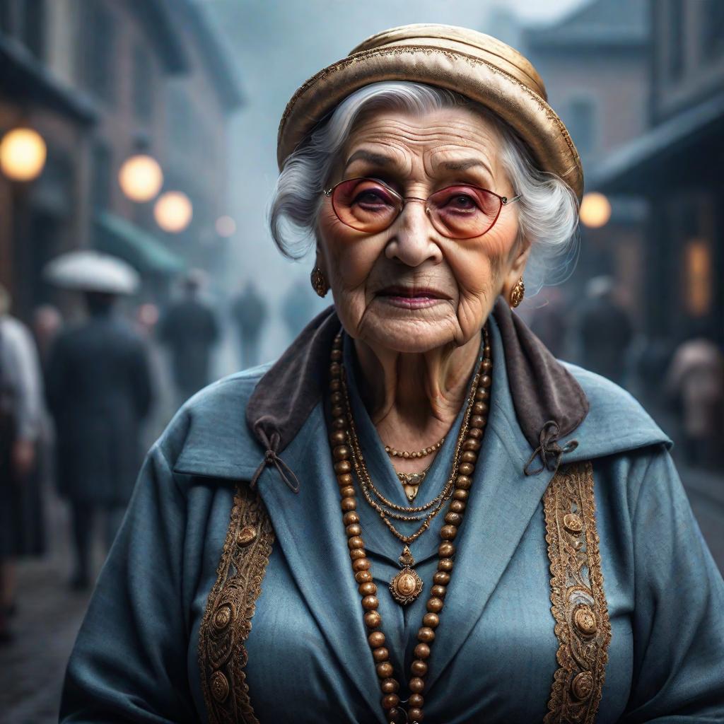  my grandmother hyperrealistic, full body, detailed clothing, highly detailed, cinematic lighting, stunningly beautiful, intricate, sharp focus, f/1. 8, 85mm, (centered image composition), (professionally color graded), ((bright soft diffused light)), volumetric fog, trending on instagram, trending on tumblr, HDR 4K, 8K