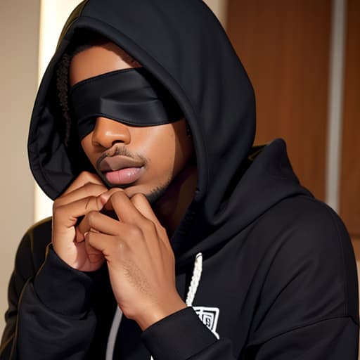  black boy blindfolded with a hoodie