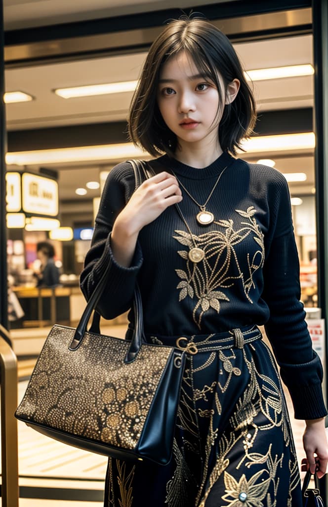  1girl and 1Bag waking in department store ,award winning composition,high quality,masterpiece,extremely detailed,high res,4k,ultra high res,detailed shadow