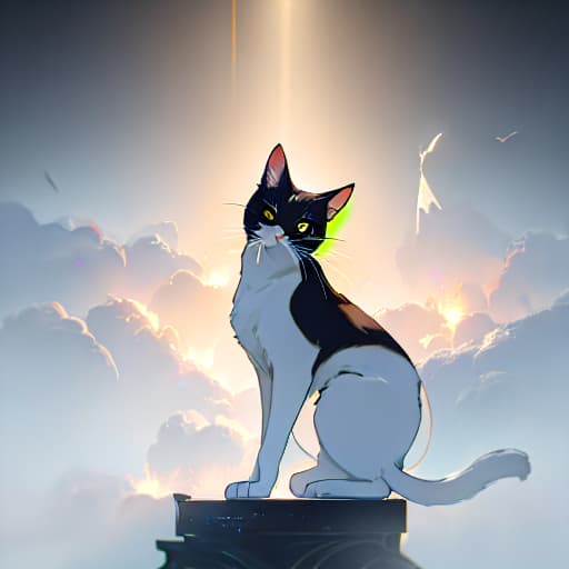  (Tuxedo cat ), anime, highly detailed, 4k, high quality, trending on art station hyperrealistic, full body, detailed clothing, highly detailed, cinematic lighting, stunningly beautiful, intricate, sharp focus, f/1. 8, 85mm, (centered image composition), (professionally color graded), ((bright soft diffused light)), volumetric fog, trending on instagram, trending on tumblr, HDR 4K, 8K