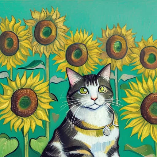  Replace the flowers in van Gogh's sunflower with cat heads,