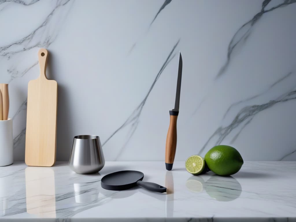  An 8k ultradetailed image showcasing a set of sleek, modern spatulas and scrapers arranged neatly on a pristine marble countertop. Each tool is expertly crafted, with ergonomic handles and precision edges, reflecting professionalism and efficiency in baking. The minimalistic design emphasizes the beauty and functionality of the utensils, making them appear as essential pieces for any kitchen. The soft, natural lighting highlights the subtle textures and highquality materials, evoking a sense of inspiration and sophistication for aspiring bakers. hyperrealistic, full body, detailed clothing, highly detailed, cinematic lighting, stunningly beautiful, intricate, sharp focus, f/1. 8, 85mm, (centered image composition), (professionally color graded), ((bright soft diffused light)), volumetric fog, trending on instagram, trending on tumblr, HDR 4K, 8K