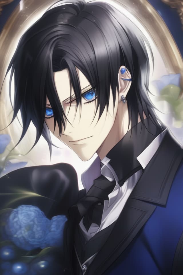  Handsome, black hair, smooth, blue eyes, black butler