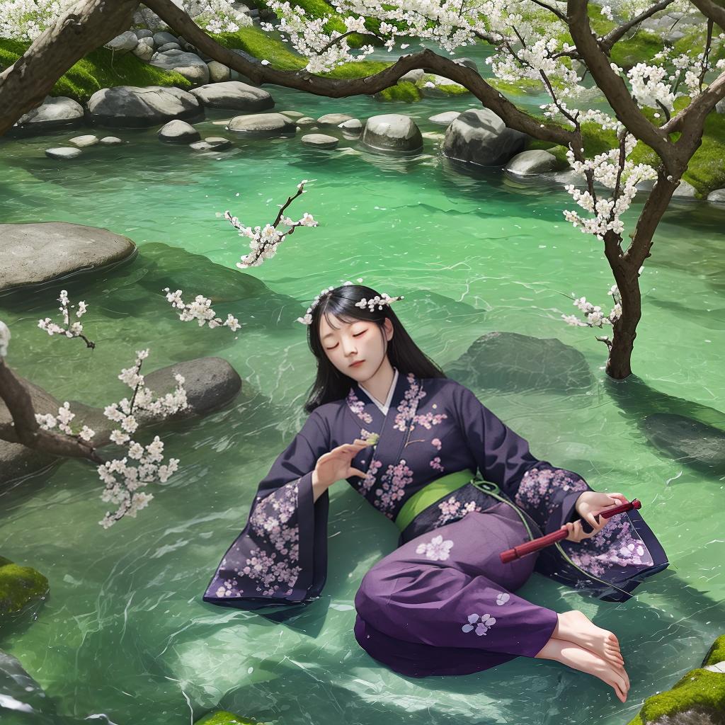  Dark plum blossom smell flowers, lying branches hurt hate the bottom. Remote smell lying water, easy to penetrate spring green. The shore is green, the shore is green, the shore is green.