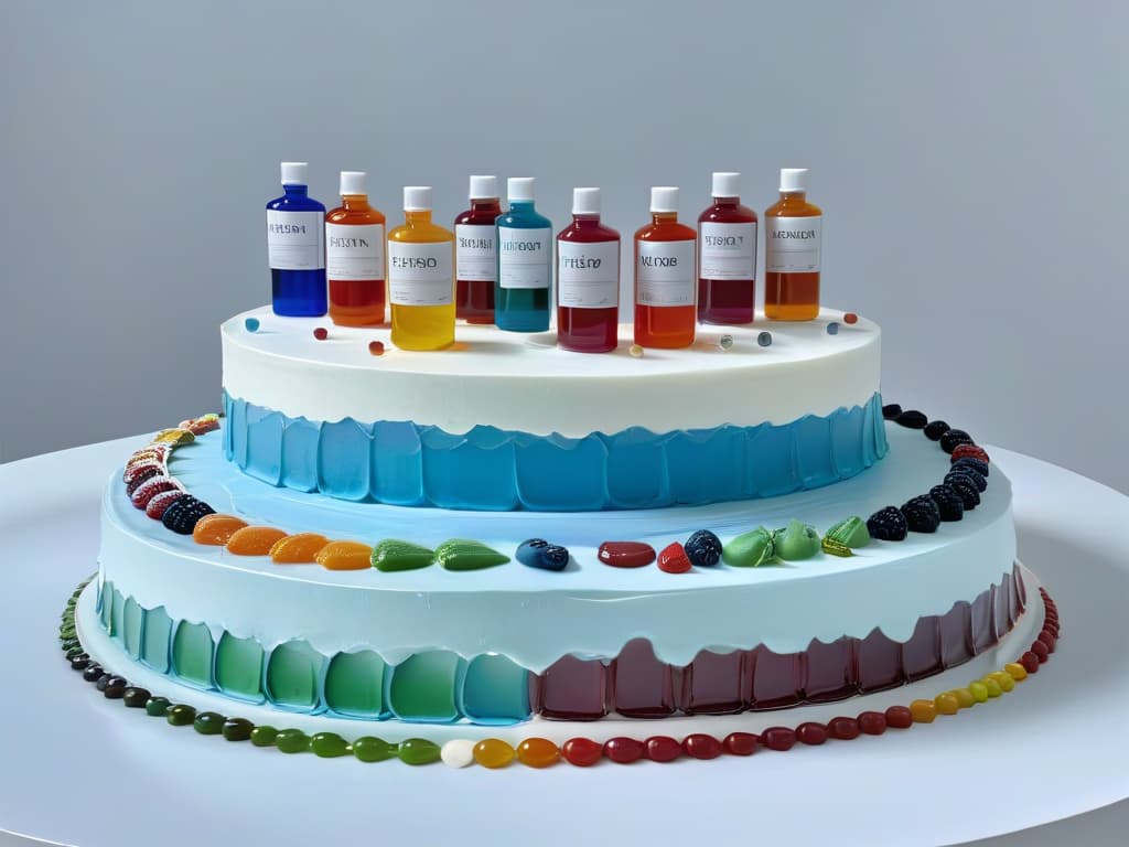  A photorealistic image showcasing an array of vibrant food coloring bottles neatly arranged on a pristine white marble countertop. Each bottle is labeled with a different topquality brand name, with their vivid colors on display. The labels are crisp and detailed, featuring elegant typography and intricate designs that exude professionalism and quality. The light source is soft and natural, casting a gentle glow over the bottles, emphasizing their premium appearance and inspiring bakers to create beautifully colorful and safe cakes. hyperrealistic, full body, detailed clothing, highly detailed, cinematic lighting, stunningly beautiful, intricate, sharp focus, f/1. 8, 85mm, (centered image composition), (professionally color graded), ((bright soft diffused light)), volumetric fog, trending on instagram, trending on tumblr, HDR 4K, 8K