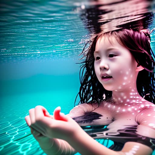  girl under water with short hair no reaction wearing robe without anything else